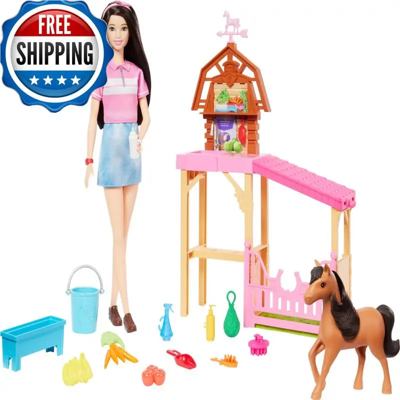 Barbie Toy Stable Playset Fashion Doll Small Pony 10 Accessories Inspired