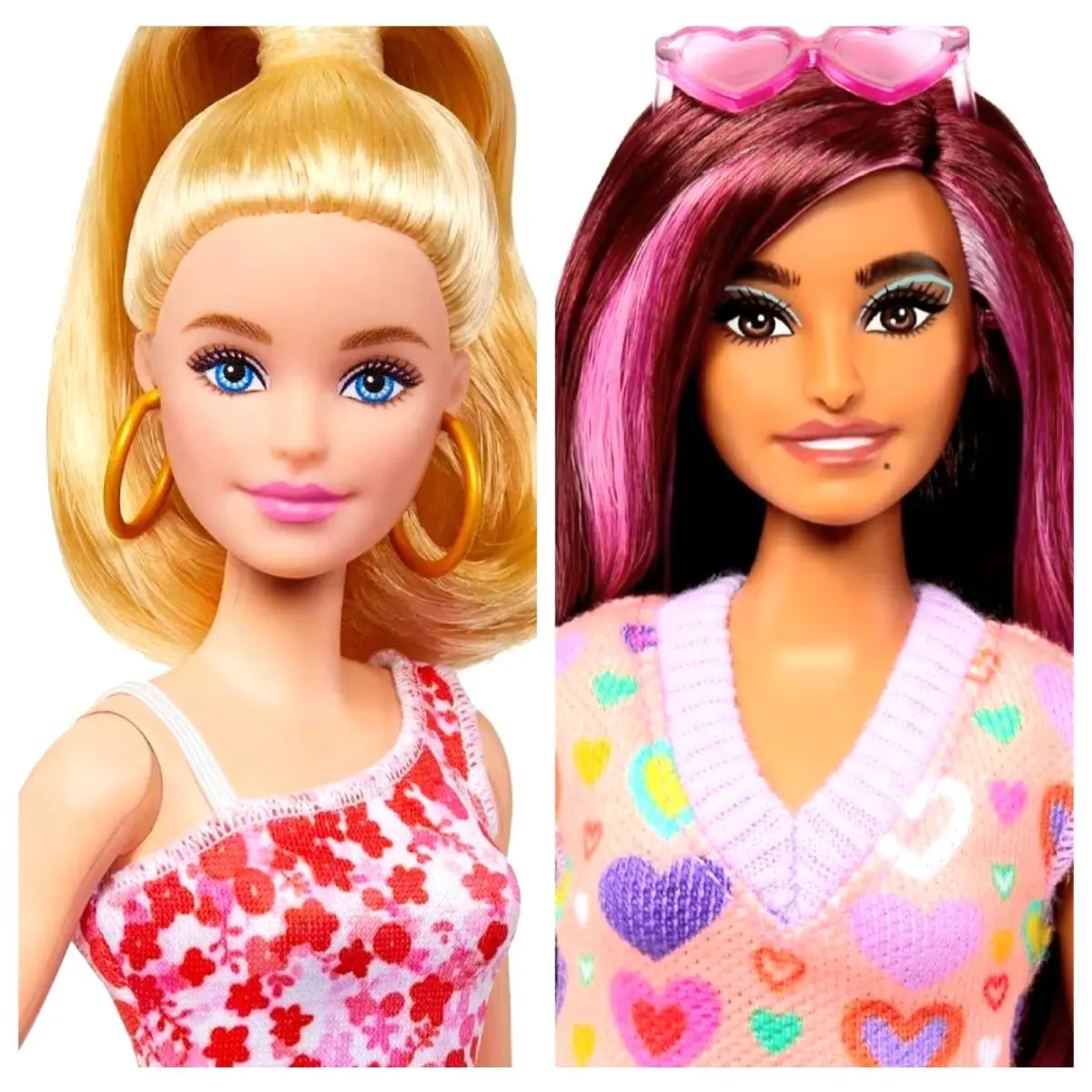 2 Barbie Fashionistas Doll 205 Blonde Ponytail Red Floral+ 207 Sweater Dress