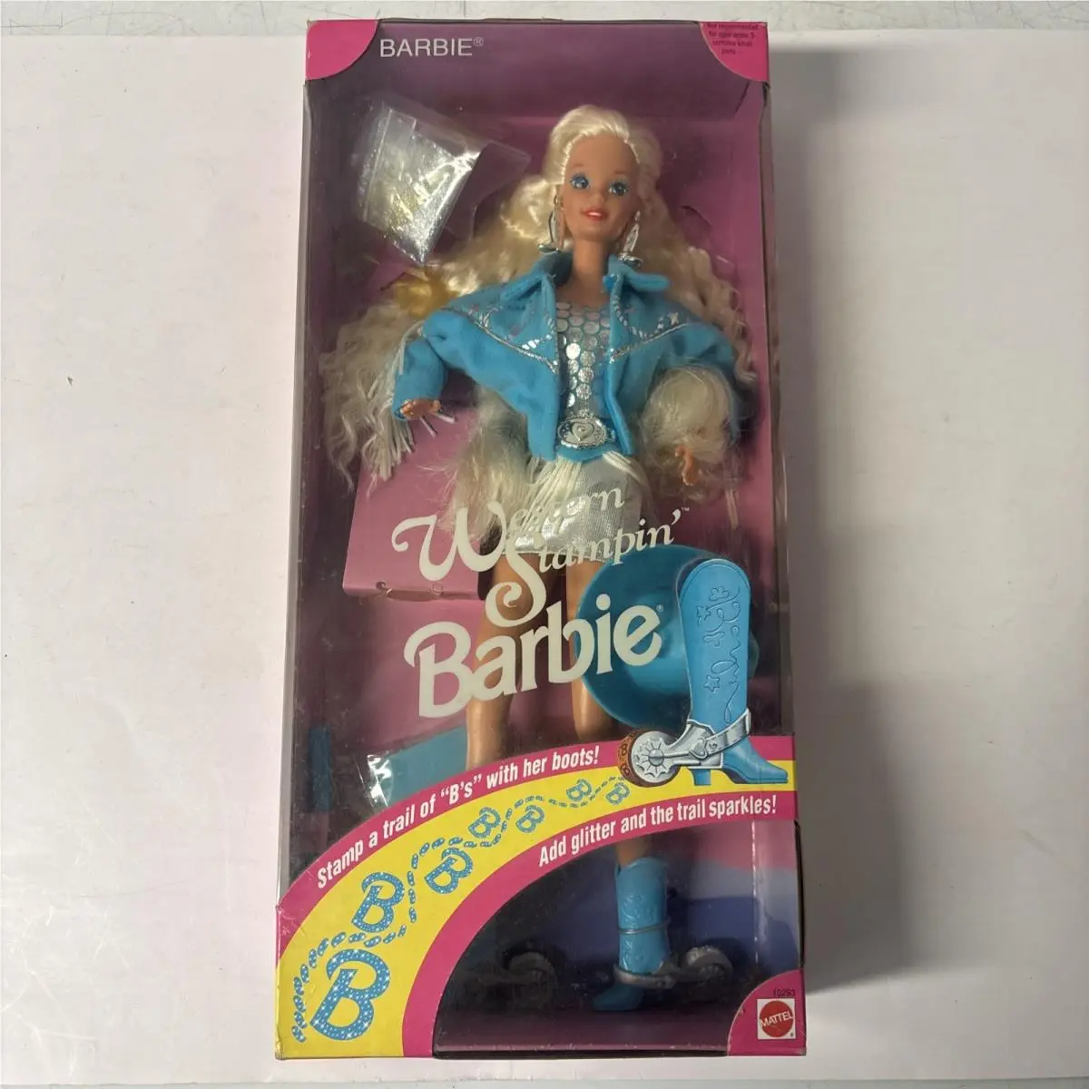 Nos Vintage 1993 Western Stampin’ Barbie Doll Mattel 10293 Cowgirl Boots/glitter