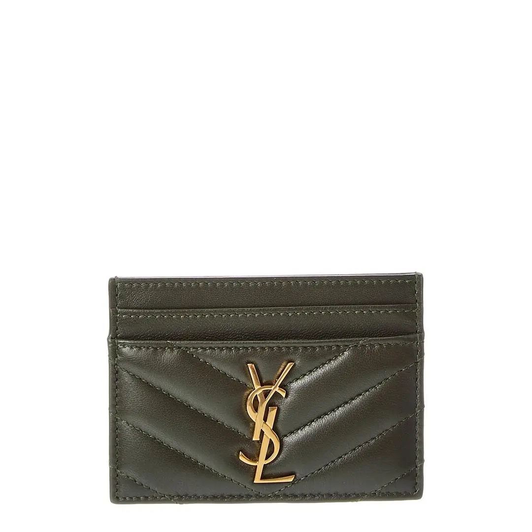 Saint Laurent Monogram Matelasse Leather Card Holder Women`s Green by Yves Saint Laurent