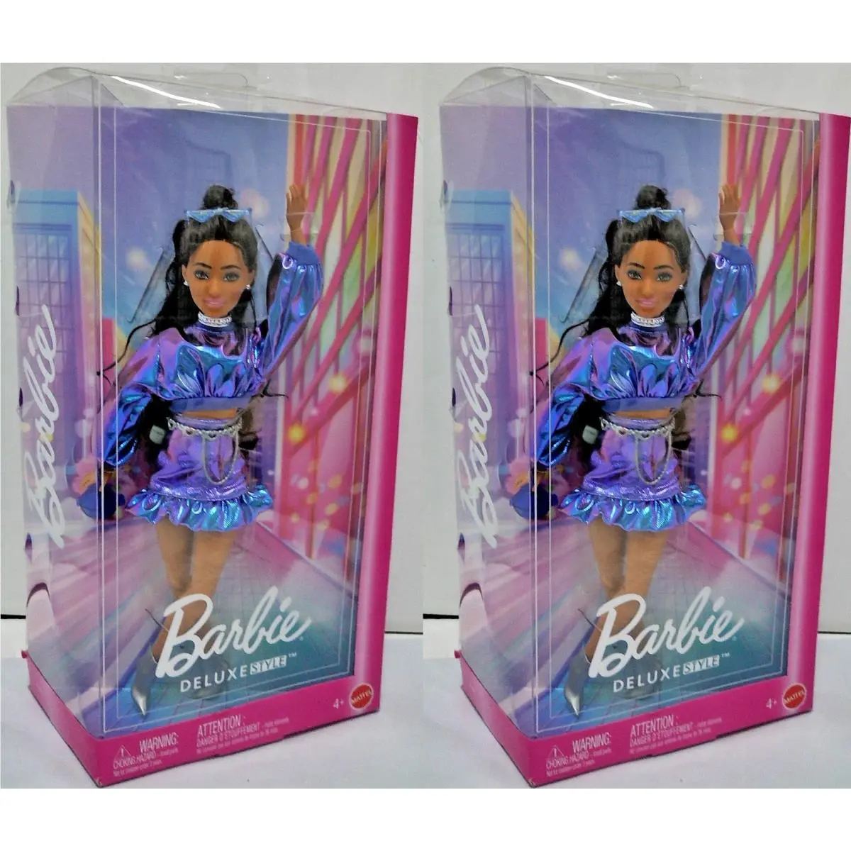 2x Barbie Deluxe Style Wave 2 Fashion Doll 7 in Metallic Glam Outfit