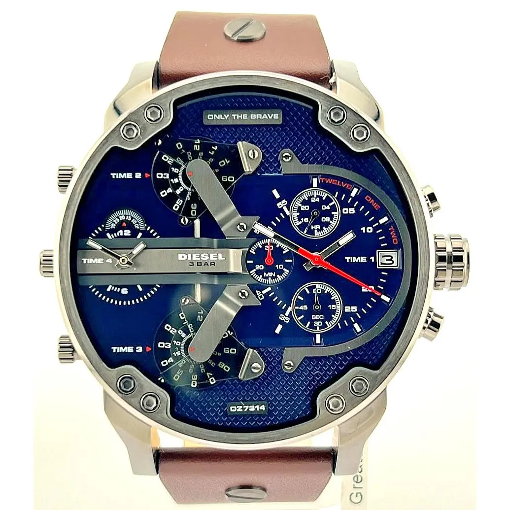 Diesel Mr Daddy 2.0 DZ7314 Chronograph Navy Blue Dial Brown Strap 57MM Mens