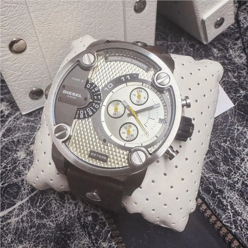 Diesel Little Daddy Grey Dial Brown Leather Watch DZ7335