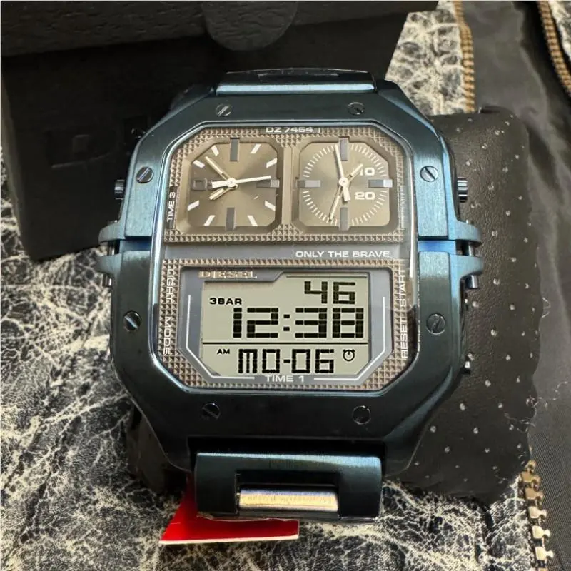Men`s Clasher DZ7464 Navy Analog Digital Stainless Steel Men Watch by Diesel