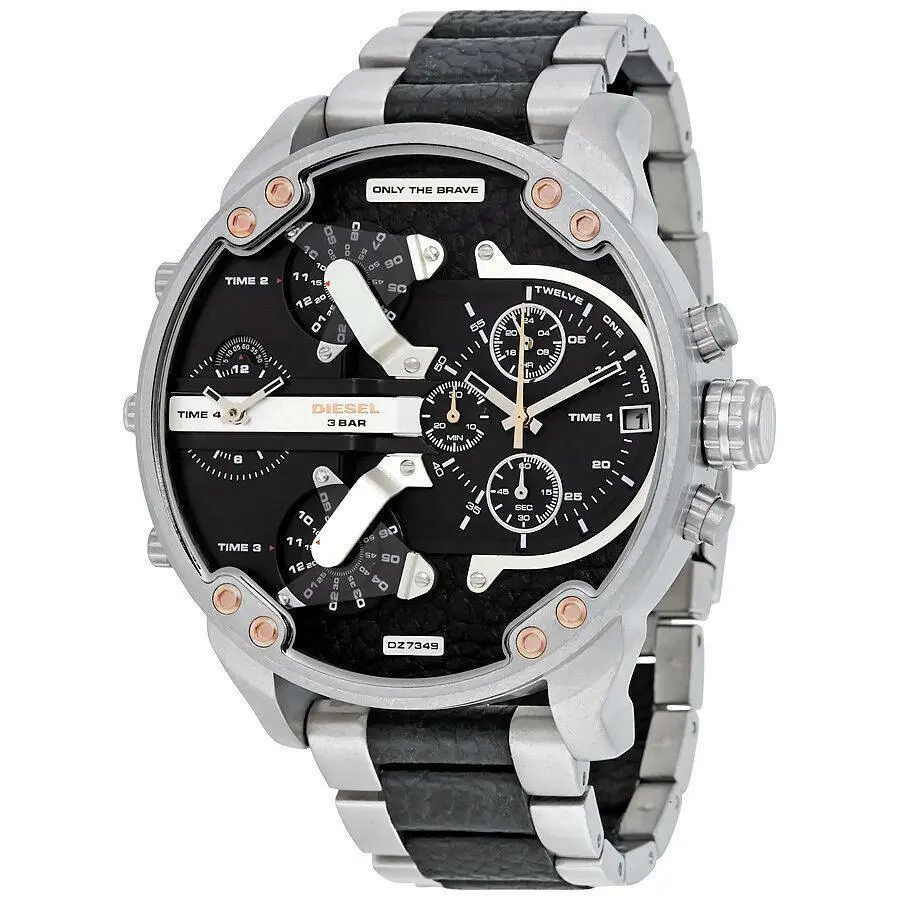 Diesel MR Daddy 2.0 Only The Brave Silver Tone Stainless+blk Leather DZ7349