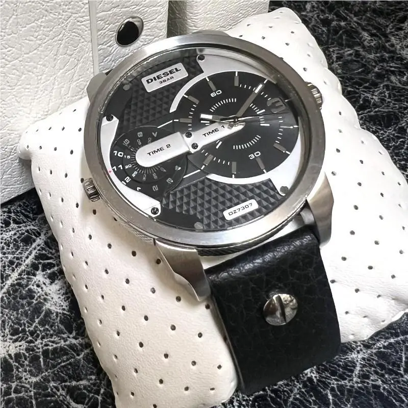 Men`s Mini Daddy Black Leather Black Dial Watch DZ7307 by Diesel