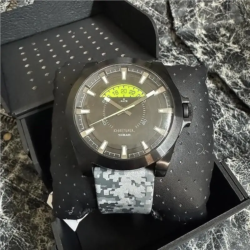 Diesel Watch Arges DZ1658 Black Dial Camo Leather Stainless Steel