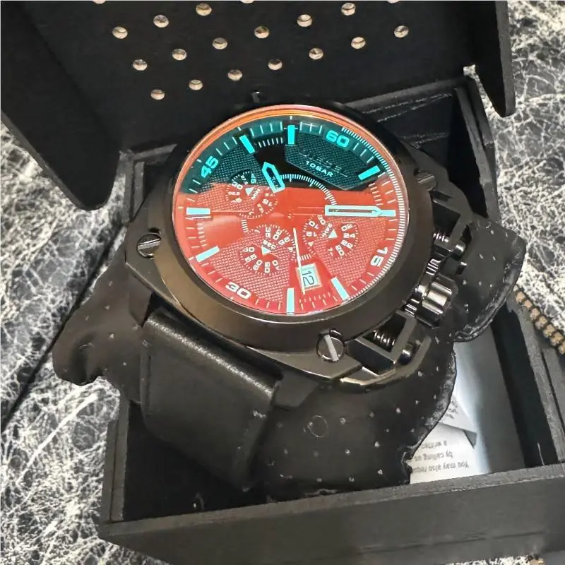 Diesel Bamf Iridescent Chronograph Black Leather Mens DZ7448 Watch