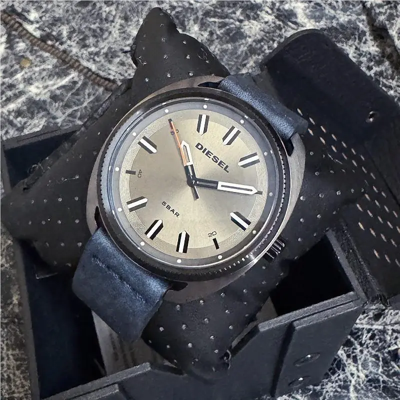 Diesel Fastbak Blue Denim Leather Strap Watch DZ1838