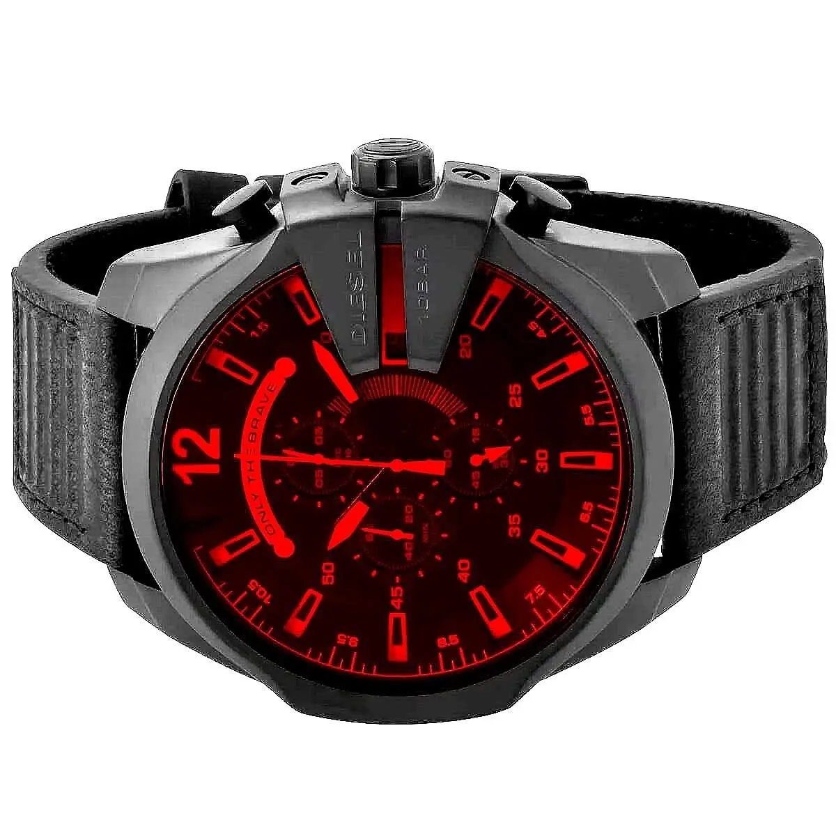 Diesel Men`s Chronograph Mega Chief Black Leather Watch 52mm DZ4460