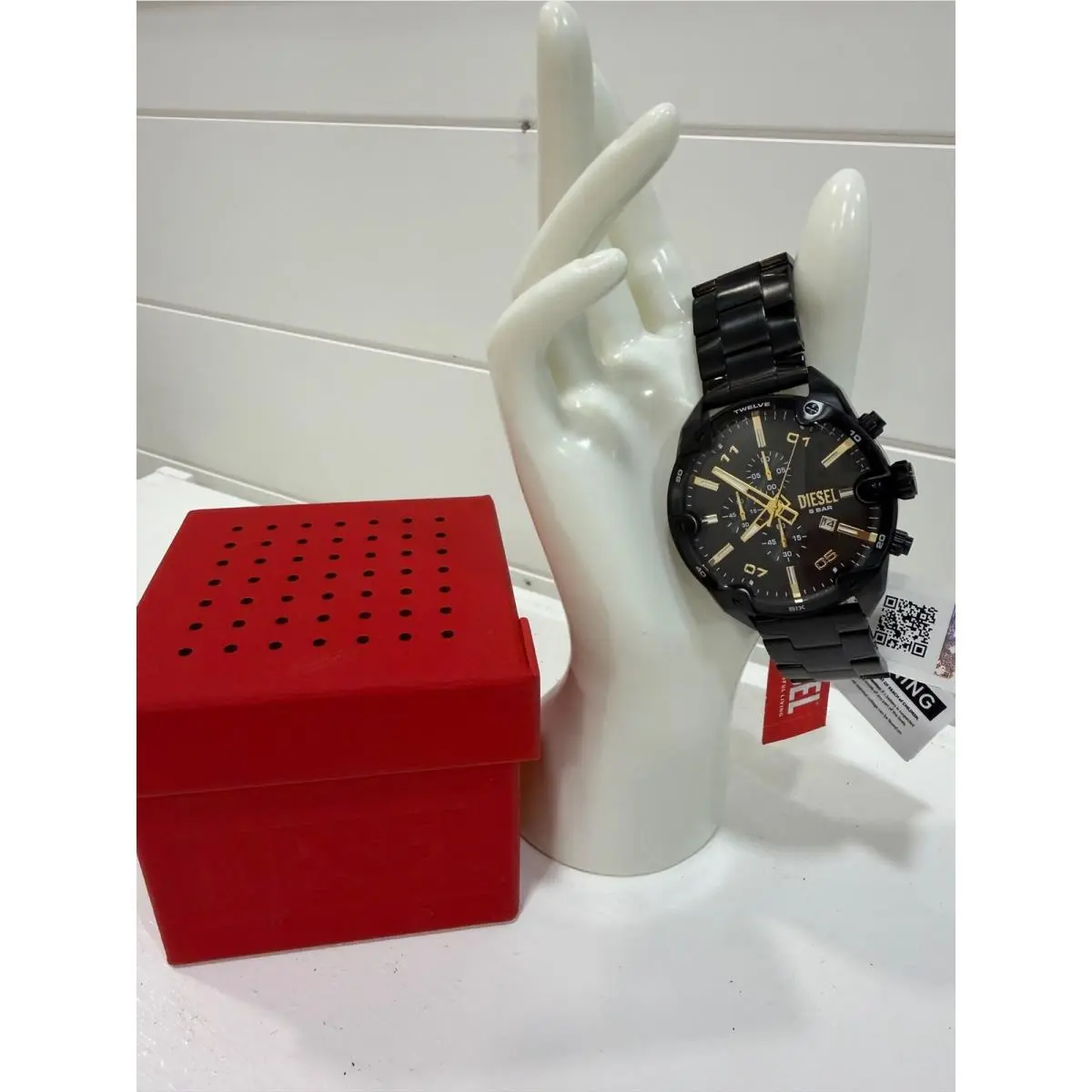Men`s Spiked Chronograph Black Stainless Steel Watch 49mm by Diesel