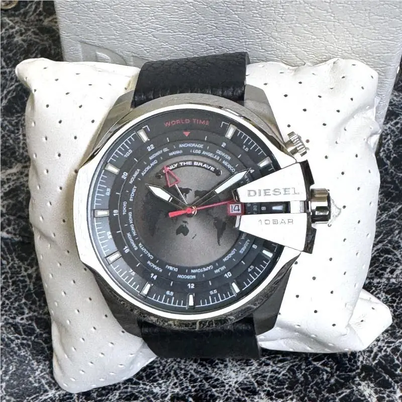 Diesel Mega Chief Black Dial Black Leather Men`s Watch DZ4320