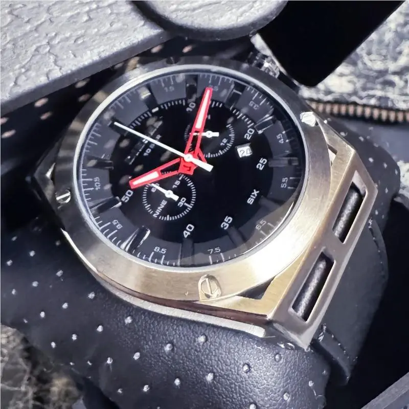 Diesel Timeframe Chronograph Black Leather Watch DZ4543