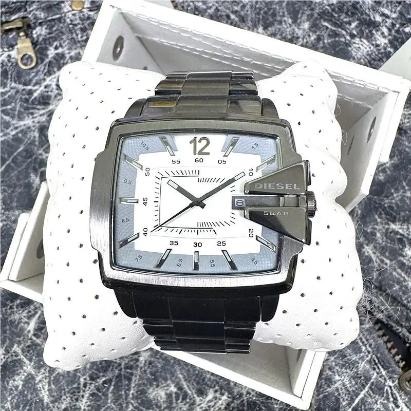 Diesel DZ1498 Mens Square Watch Silver Dial Gunmetal Band