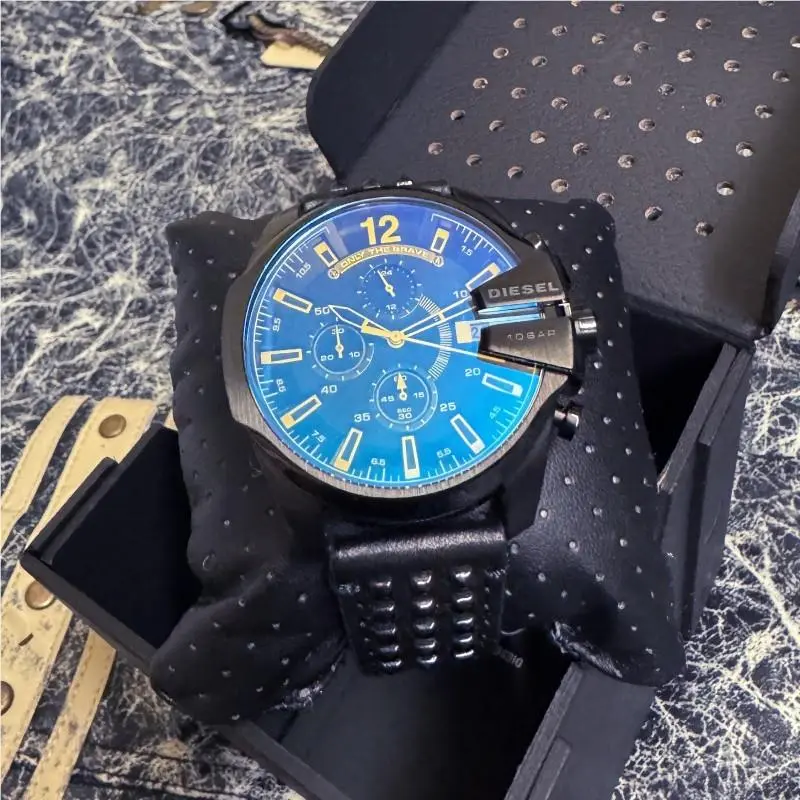 Diesel Baby Chief Chronograph Black Leather Watch DZ4567