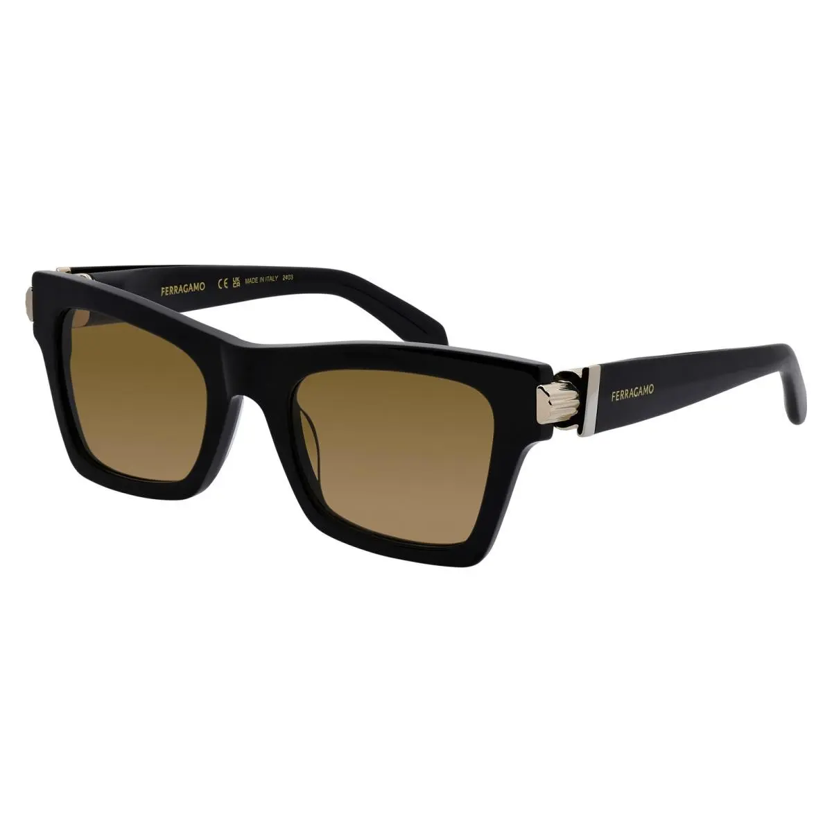Salvatore Ferragamo SF 2013S 011 Black Acetate Sunglasses Brown Solid Color Lens