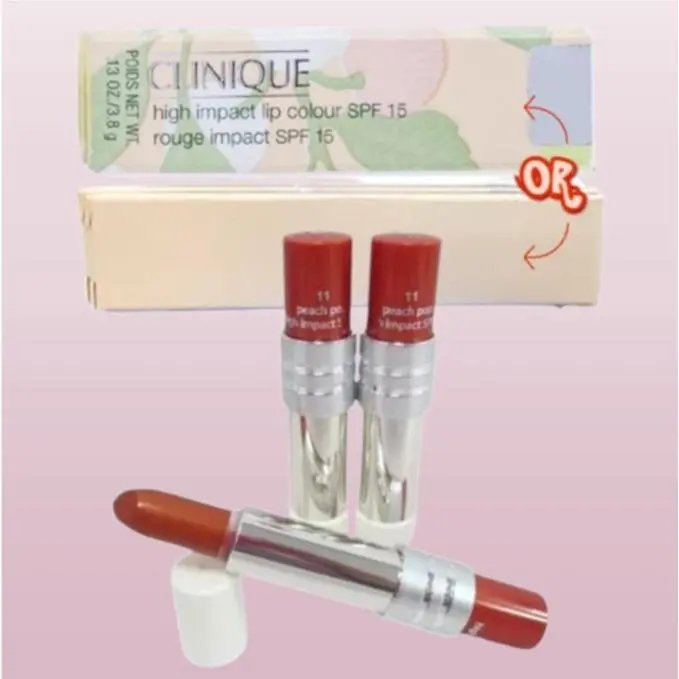 High Impact Spf 15 BY Clinique 11 Peach Pop Lipstick 0.13 OZ Lot OF 3