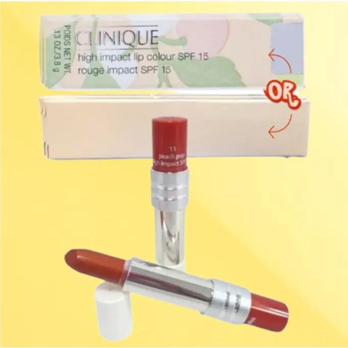 High Impact Spf 15 BY Clinique 11 Peach Pop Lipstick 0.13 OZ Lot OF 2