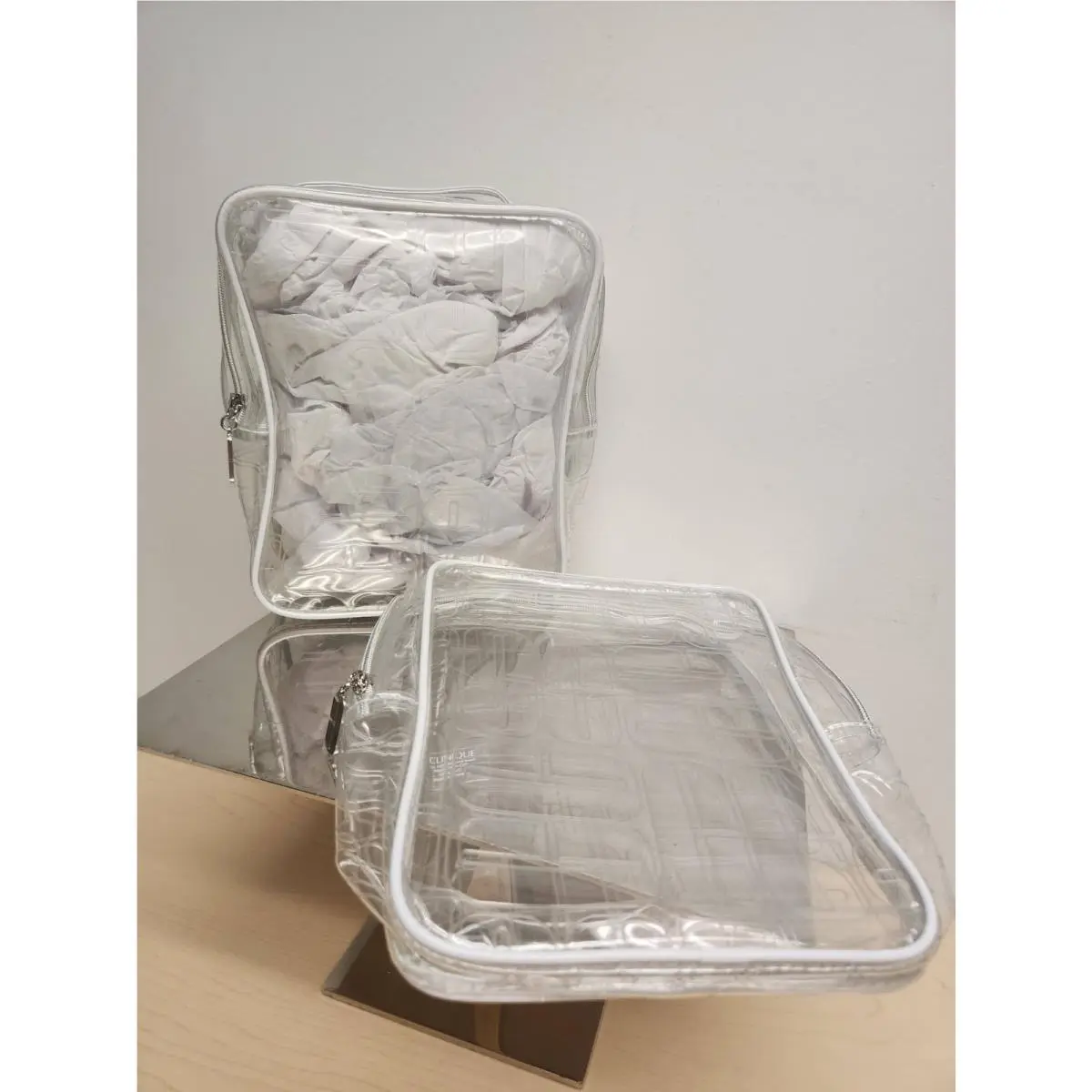 Clinique White C Logo Cosmetic Travel Storage Clear Pouches Set 6