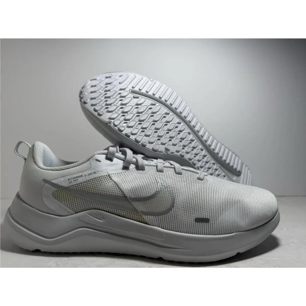 Nike Downshifter 12 Triple White Silver Running Sneakers DD9294-100 Womens Size
