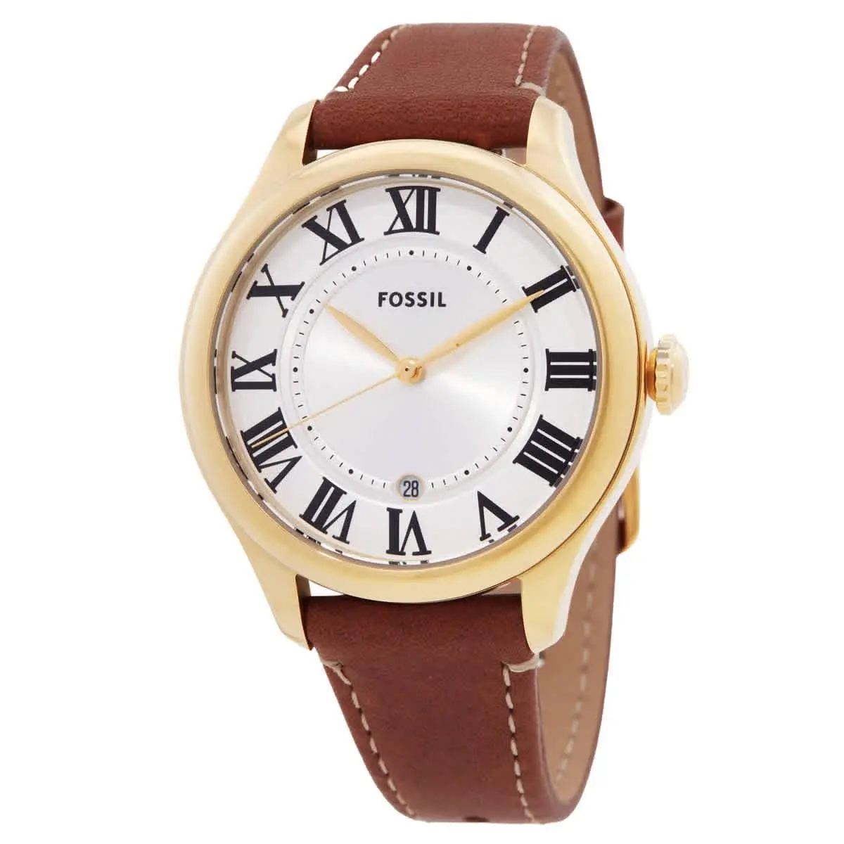 Fossil Gilmore Quartz Silver Dial Ladies Watch ES5397 - Silver, Dial: Silver-tone, Band: Brown