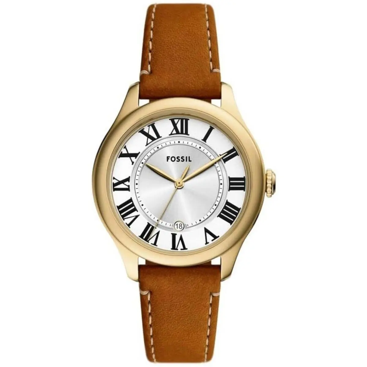 Fossil Women`s Watch Gilmore Quartz Silver Tone Dial Brown Leather Strap ES5397