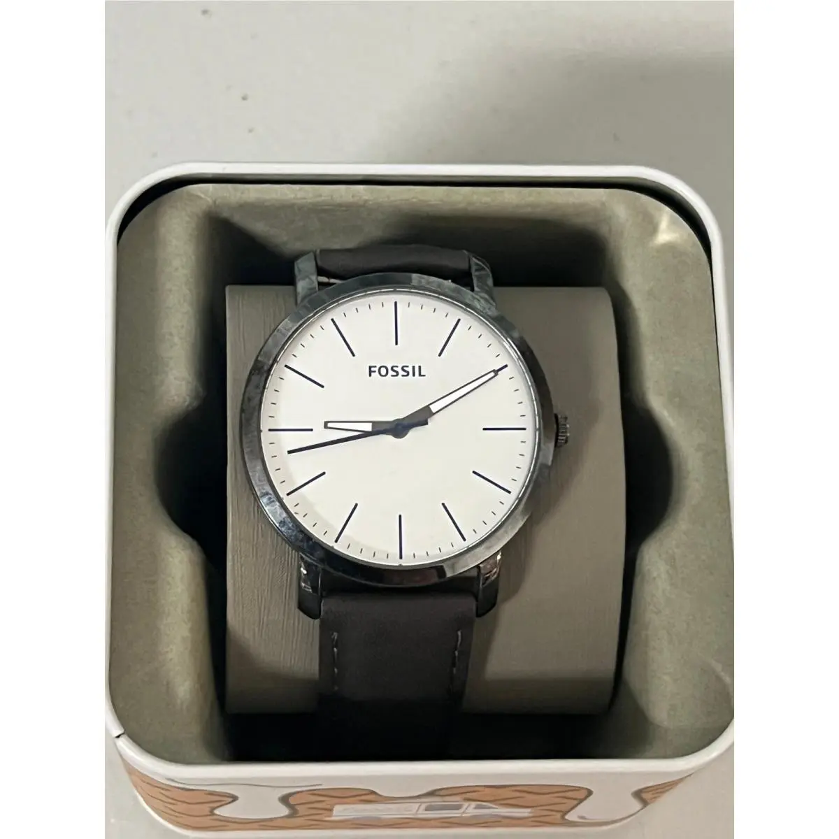 Fossil BQ2349 Black Leather Analog Silver Dial Quartz Wrist Watch