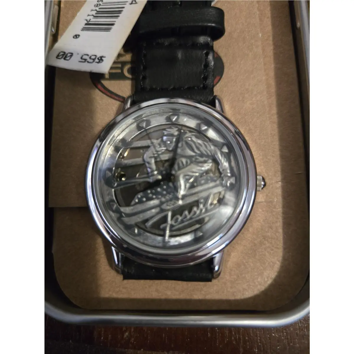 Fossil Skier Watch Vintage Ski Theme Mens Collectors Wristwatch T