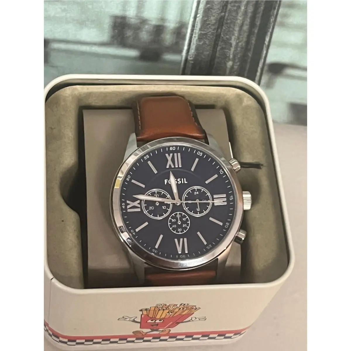 Fossil B021251E Flynn Chronograph Brown Leather Men`s Watch