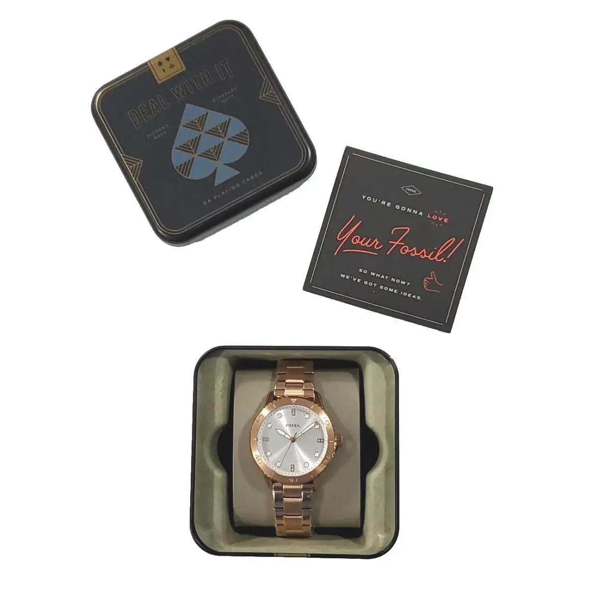 Fossil Dayle Rose Gold Silver Crystals Womens BQ3886 Watch