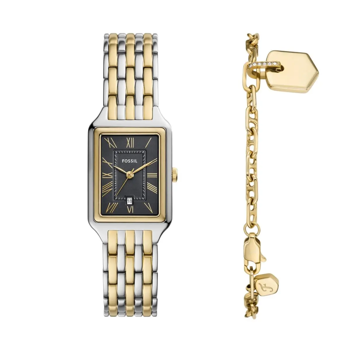 Women`s Watch and Bracelet Set Raquel 23MM Gold/silver/gray Gift Set by Fossil
