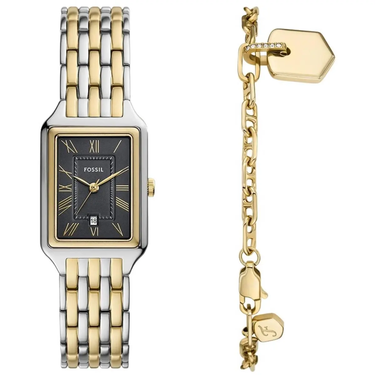 Fossil Women`s Watch and Bracelet Set Raquel Grey Dial Stainless Steel ES5376SET - Dial: Grey, Band: Silver, Yellow