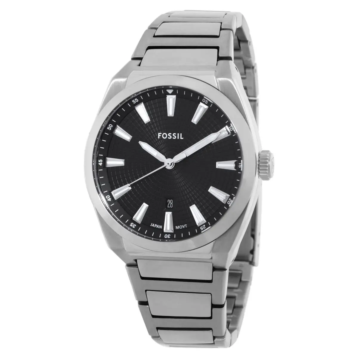 Fossil Everett Quartz Black Dial Men`s Watch FS5821 - Dial: Black, Band: Silver-tone, Bezel: Silver-tone