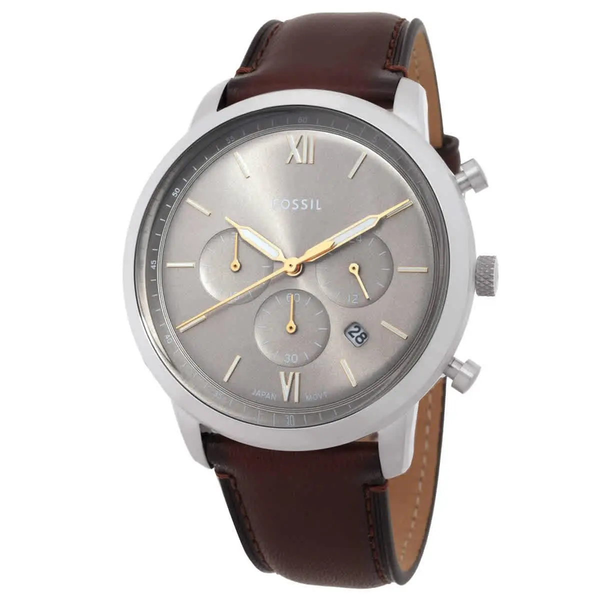 Fossil Neutra Chronograph Quartz Grey Dial Men`s Watch FS6129 - Dial: Grey, Band: Brown, Bezel: Silver-tone