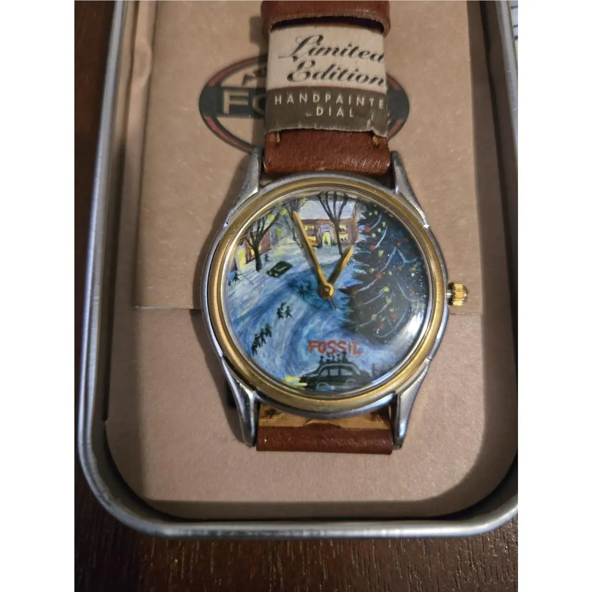 1996 Holiday Hand Painted Fossil Watch T