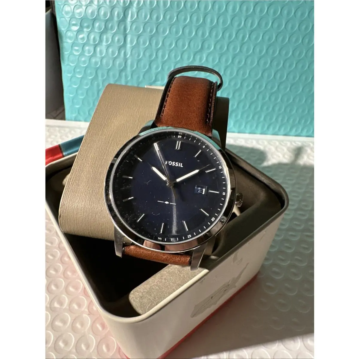 Fossil Minimalist Men FS5839 Date Leather Solar Analog Watch