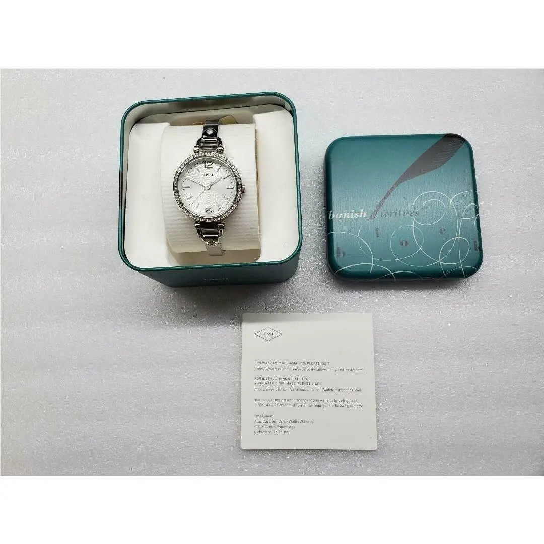 Fossil Georgia Glitz Crystals Accent Bezel St. Steel Women`s Watch ES3225
