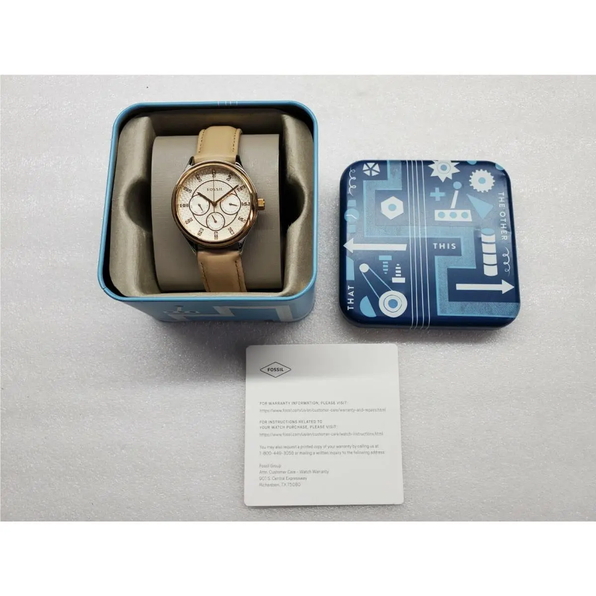 Fossil Multi-function Silver Dial Tan Leather Strap Women`s Watch BQ1566
