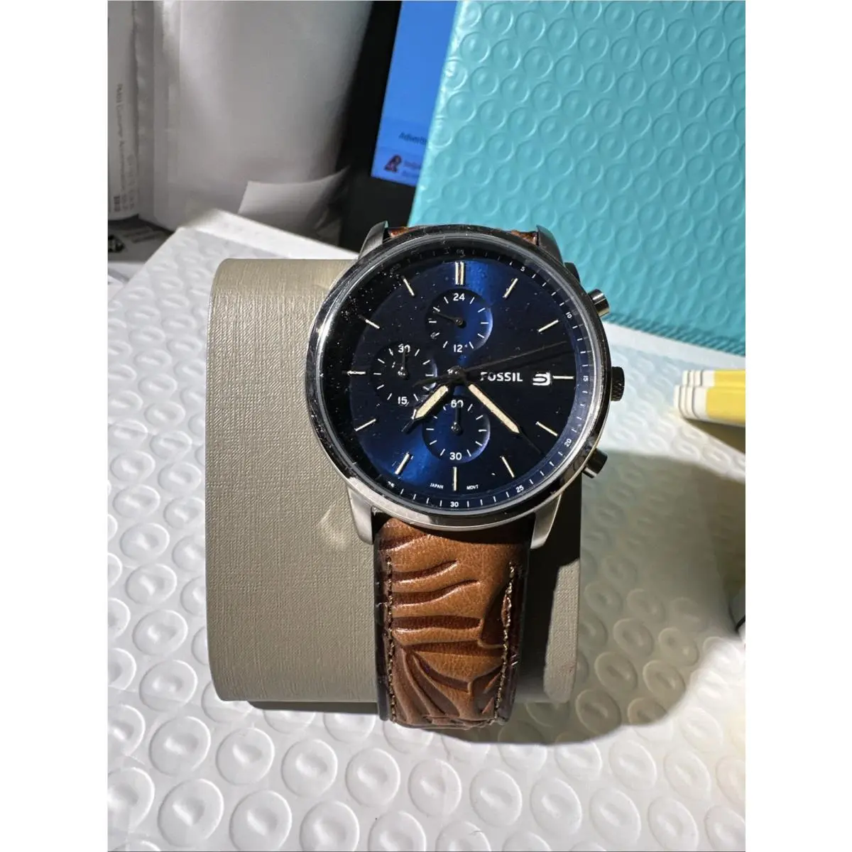 Fossil Men`s Minimalist Quartz Stainless Steel Chronograph Watch Blue FS5928