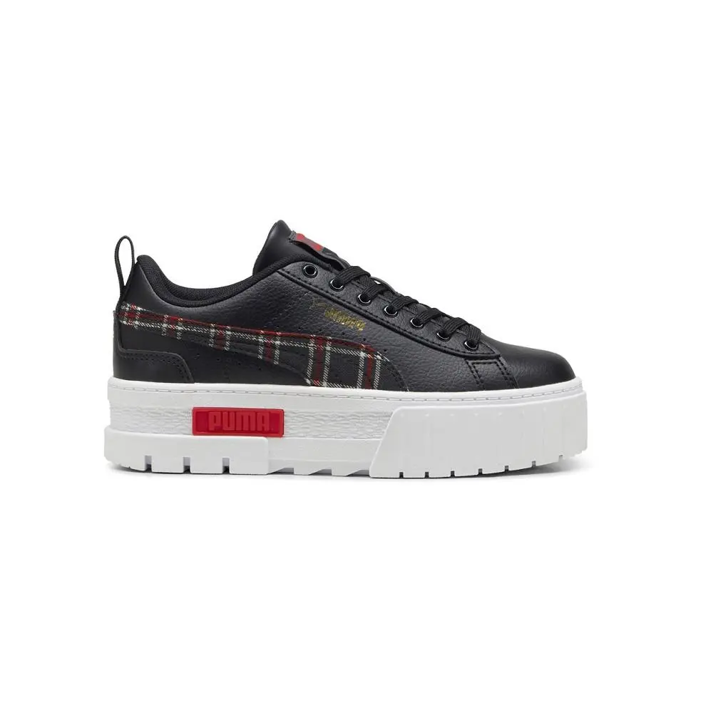 Puma Mayze Winter Tartan Plaid Lace Up Youth Girls Black Sneakers Casual Shoes