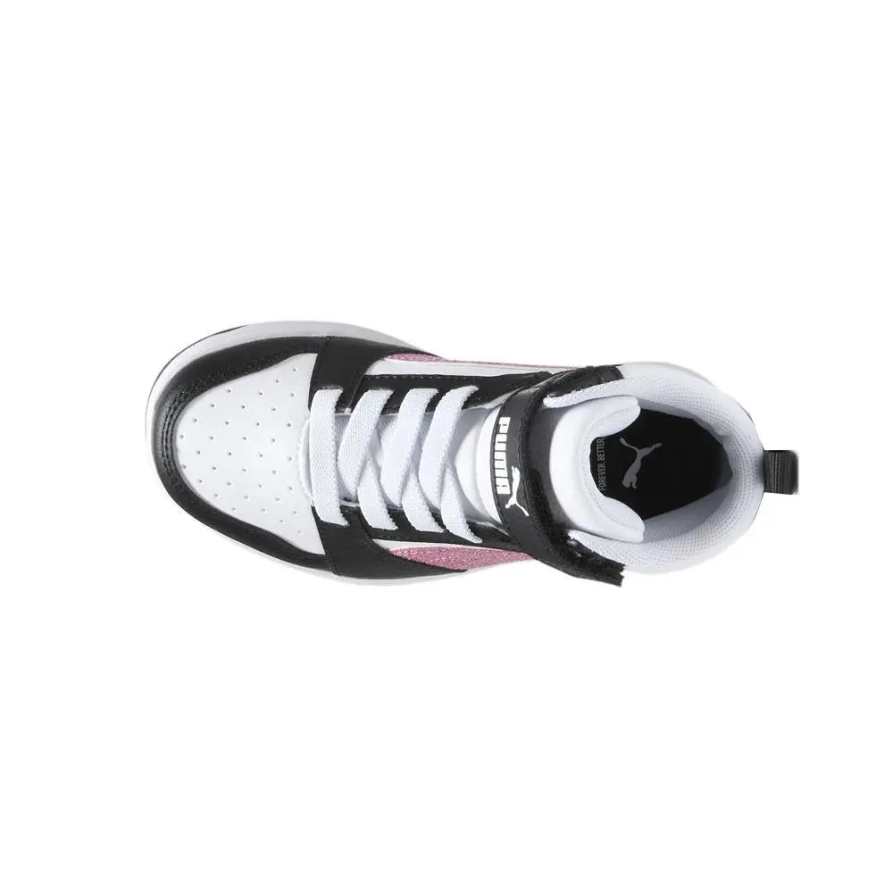 Puma shoes - PUMA Rebound V6 Mid Glitz Perforated High Top  Toddler - 39864001 - Black, Pink, White (UPC: 197646513145) 2