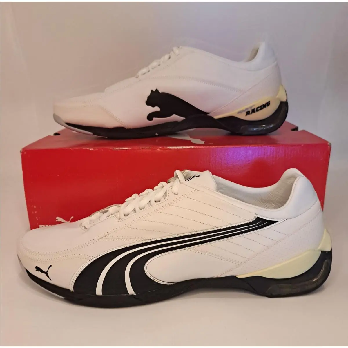 Puma Kart Cat 2 II Mens Size 13 White Black Leather Racing Sneaker Deadstock Box
