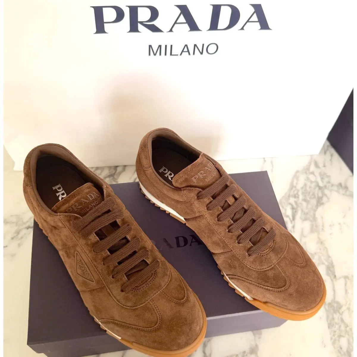 Prada 2EG486 Brown Suede Sneakers Shoes - - US 10.5 UK 9.5