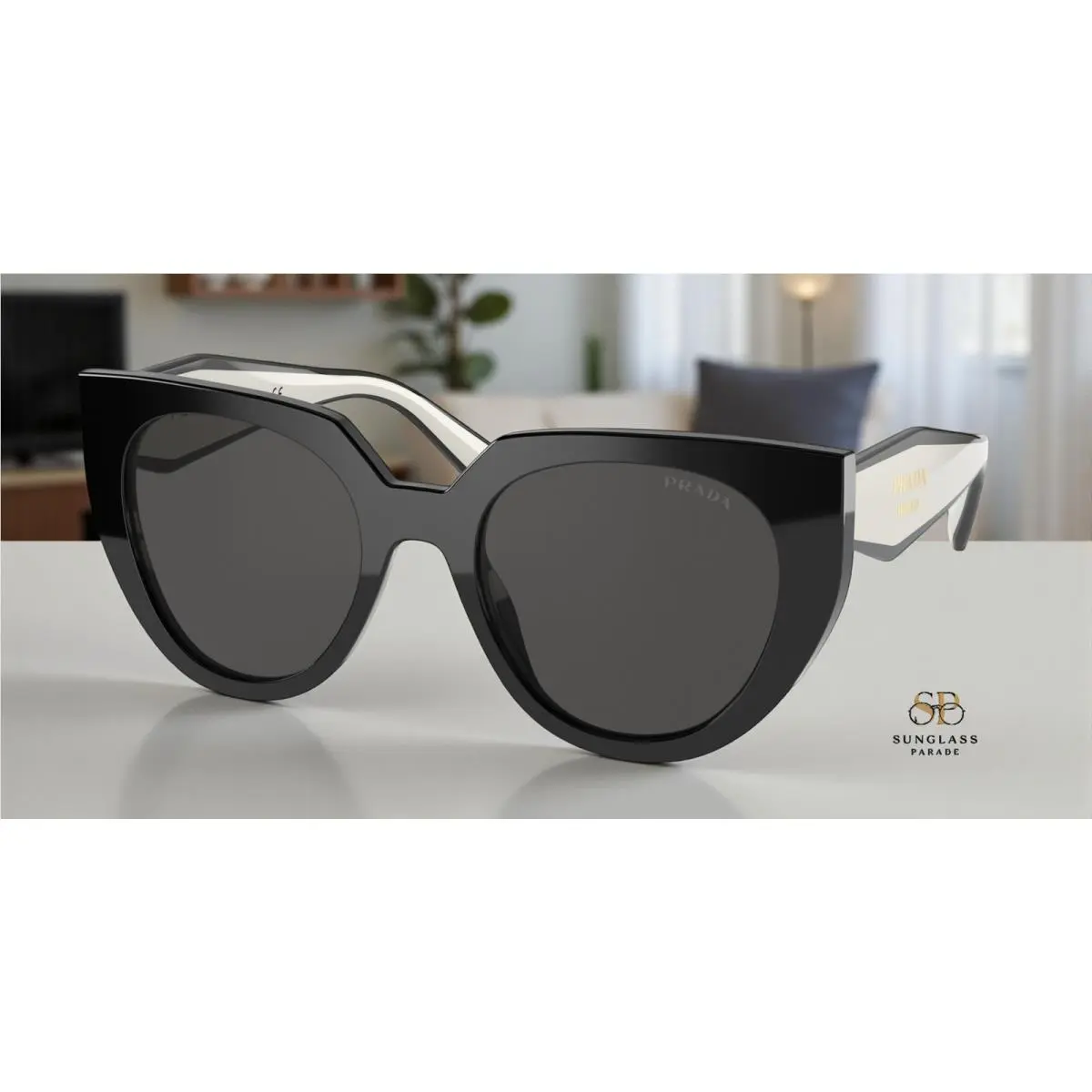 Prada PR 14WS 09Q5S0 Cat Eye Black/talc Dark Grey 52 mm Women`s Sunglasses