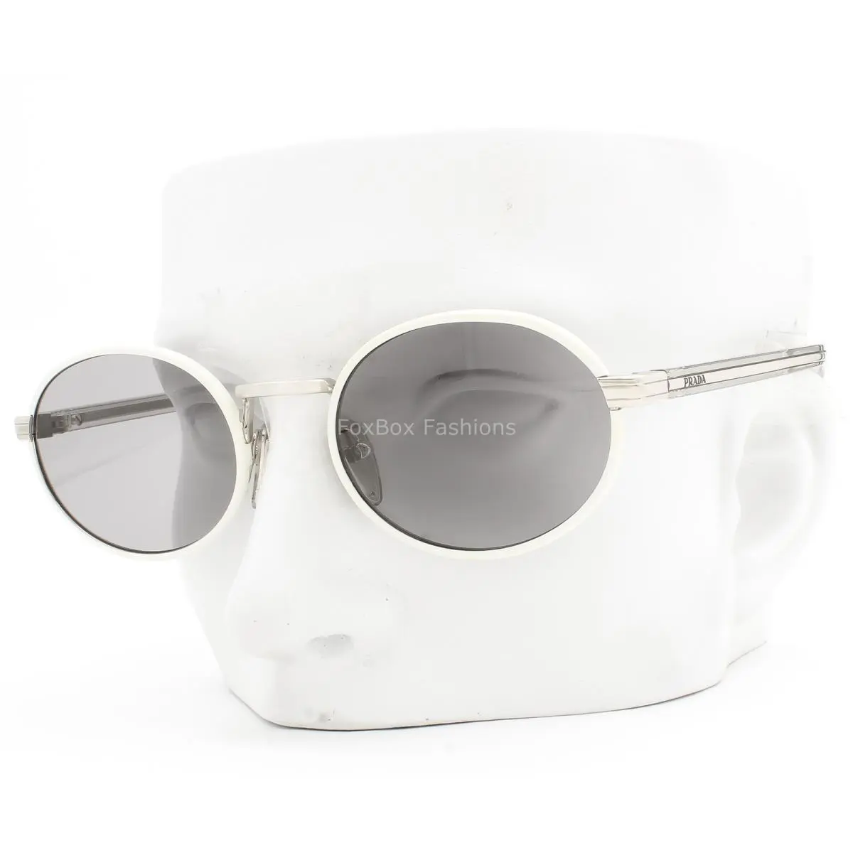 Prada Sunglasses Talc White on Silver Tinted Gray Lens Spr B56 23E-50Q with Case