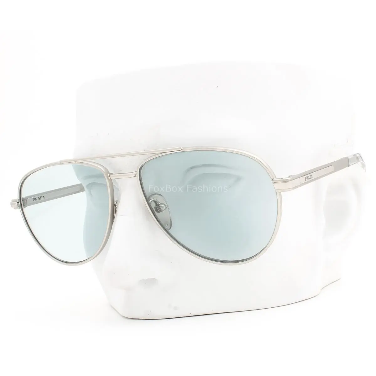 Prada Aviator Sunglasses Matte Silver Azure Blue Tint Spr A54 275-40N with Case