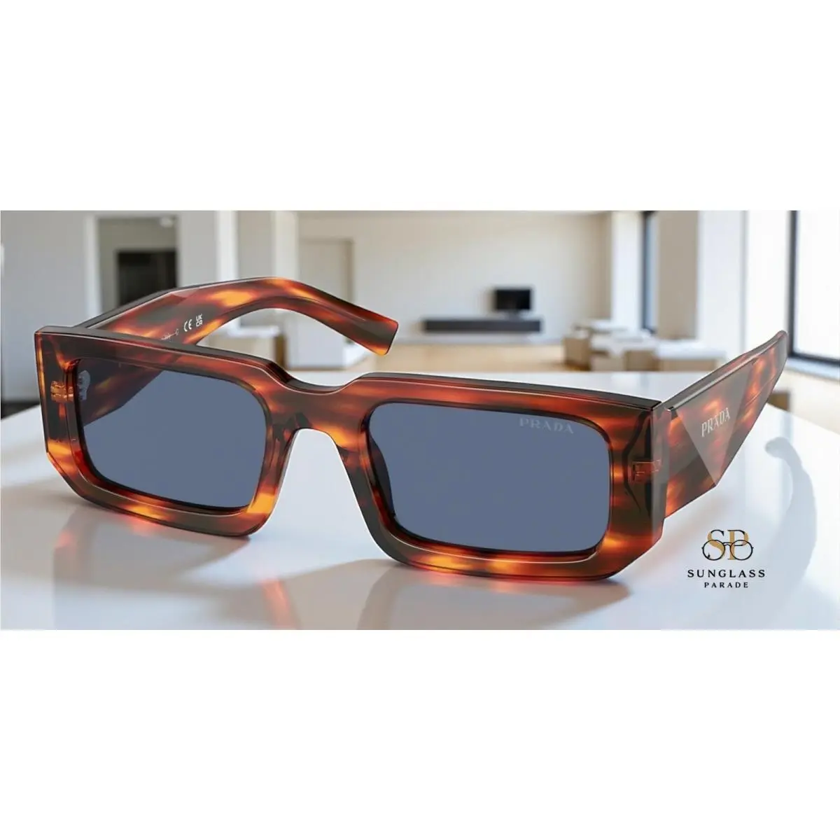 Prada PR 06YS 17R06A Striped Radica Dark Blue 53 mm Men`s Sunglasses