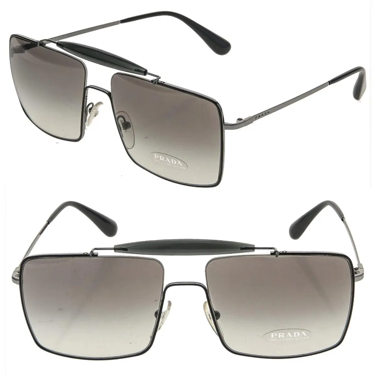 Prada Aviator PR57SS Ruthenium Black Metal Square Sunglass 57S Unisex Sport 57SS