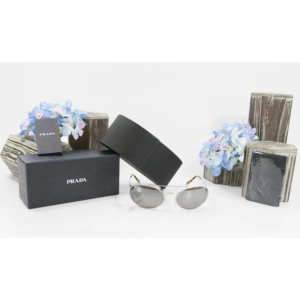 Prada Spr 66V Silver Metal Polarized Metal Aviator Logo Sunglasses Case