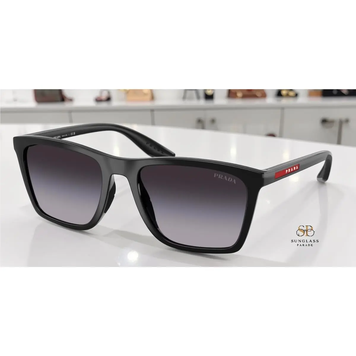 Prada Linea Rossa PS B08S 1AB09U Black Grey Gradient 56 mm Men`s Sunglasses